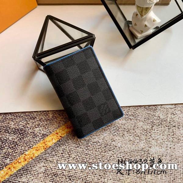 高仿路易威登名片夾 藍色 Damier Graphite 帆布與彩色皮革內襯