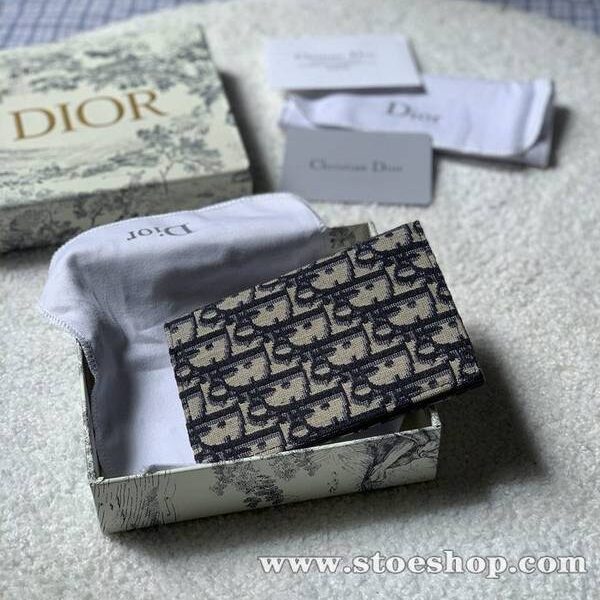 奢侈品a貨Dior Oblique藍色提花帆布卡夾 名片夾