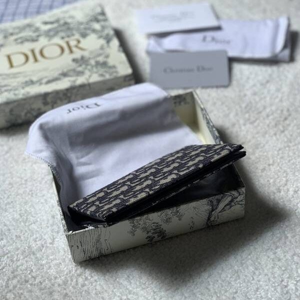 奢侈品a貨Dior Oblique藍色提花帆布卡夾 名片夾
