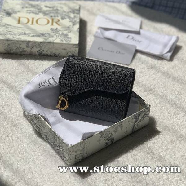 高仿Dior馬鞍三折短錢夾黑色