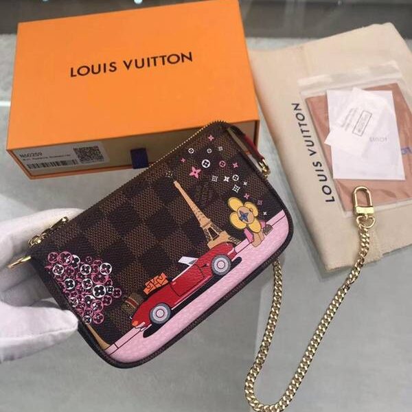 高仿名牌包lv挎包路易威登N60259 Mini Pochette Accessories 小手袋 吉祥物 Vivienne 與巴黎埃菲爾鐵塔 xxqb10509