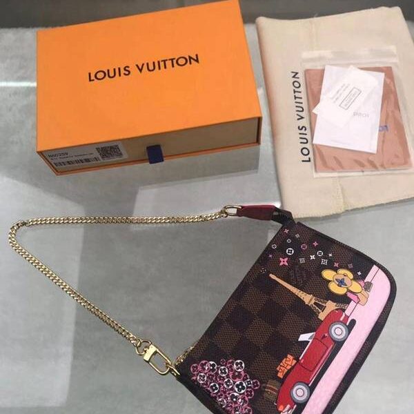 高仿名牌包lv挎包路易威登N60259 Mini Pochette Accessories 小手袋 吉祥物 Vivienne 與巴黎埃菲爾鐵塔 xxqb10509