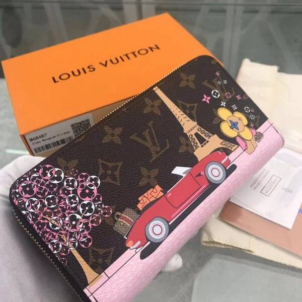 高仿包lv長錢包,拉鏈錢包路易威登M68487 拉鏈錢夾 趣展現吉祥物 Vivienne與巴黎埃菲爾鐵塔之景 xxqb10512