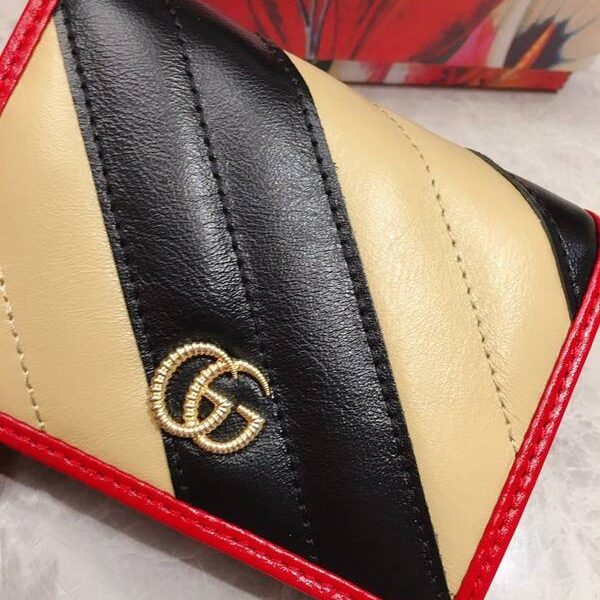 高仿精品推薦gucci卡包名片夾古馳2019早秋系列煥新詮釋GG Marmont系列小卡包 573811 黑，米白，杏拼黑xxqb10596
