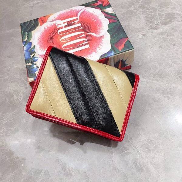 高仿精品推薦gucci卡包名片夾古馳2019早秋系列煥新詮釋GG Marmont系列小卡包 573811 黑，米白，杏拼黑xxqb10596