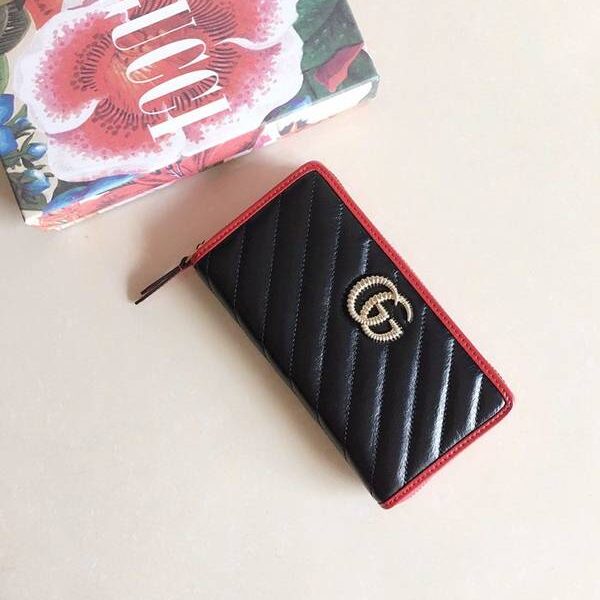 奢侈品1：1gucci長錢包,拉鏈錢包古馳2019早秋系列煥新詮釋GG Marmont系列全拉鏈錢包 573810 黑，米白，杏拼黑xxqb10603