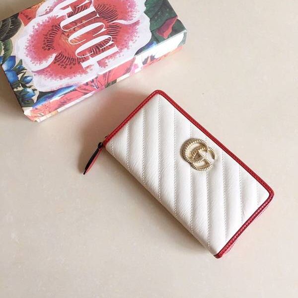 最高等級gucci長錢包,拉鏈錢包古馳2019早秋系列煥新詮釋GG Marmont系列全拉鏈錢包 573810 黑，米白，杏拼黑xxqb10604