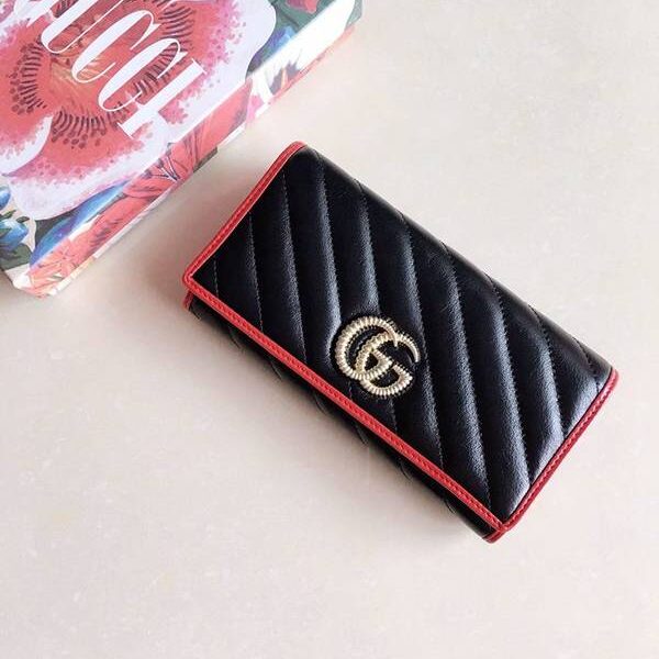 原版A貨gucci長錢包古馳 2019早秋系列煥新詮釋GG Marmont系列長夾錢包 573813 黑，米白，杏拼黑xxqb10607