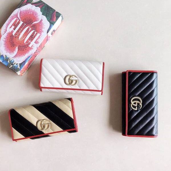 原版A貨gucci長錢包古馳 2019早秋系列煥新詮釋GG Marmont系列長夾錢包 573813 黑，米白，杏拼黑xxqb10607