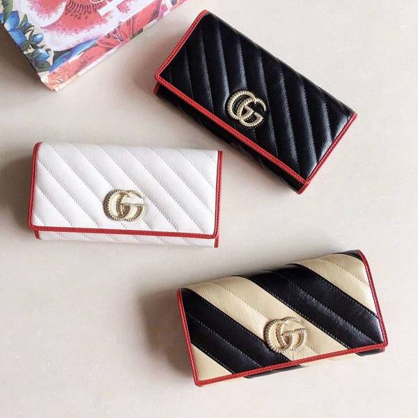 原單1：1gucci長錢包古馳 2019早秋系列煥新詮釋GG Marmont系列長夾錢包 573813 黑，米白，杏拼黑xxqb10608