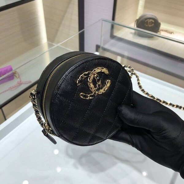 頂級高仿chanel挎包chanel 2020秋冬款圓餅鏈條包 魚子醬牛皮 尺寸12cm AP1805Yxxqb10937