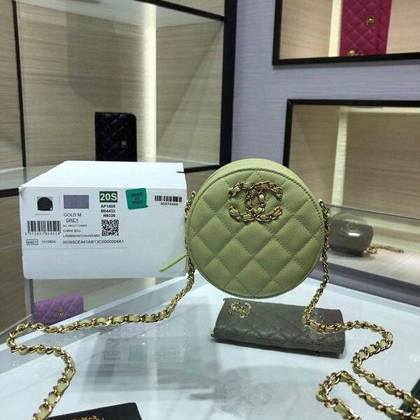 奢侈品a貨chanel挎包chanel 2020秋冬款圓餅鏈條包 魚子醬牛皮 尺寸12cm AP1805Yxxqb10938
