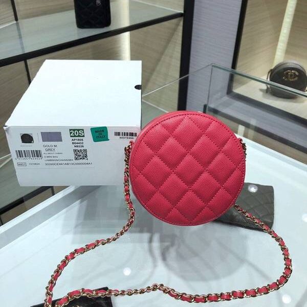 高仿精品chanel挎包chanel 2020秋冬款圓餅鏈條包 魚子醬牛皮 尺寸12cm AP1805Yxxqb10939