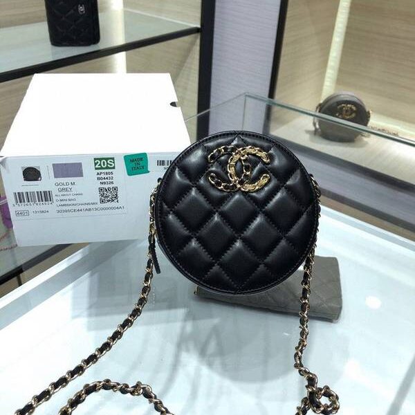 高仿網臺灣chanel挎包chanel 2020秋冬款圓餅鏈條包 魚子醬牛皮 尺寸12cm AP1805Yxxqb10941