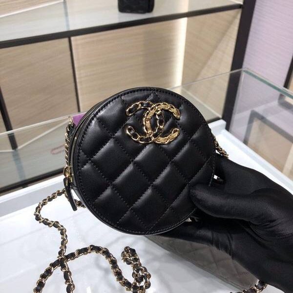 高仿網臺灣chanel挎包chanel 2020秋冬款圓餅鏈條包 魚子醬牛皮 尺寸12cm AP1805Yxxqb10941