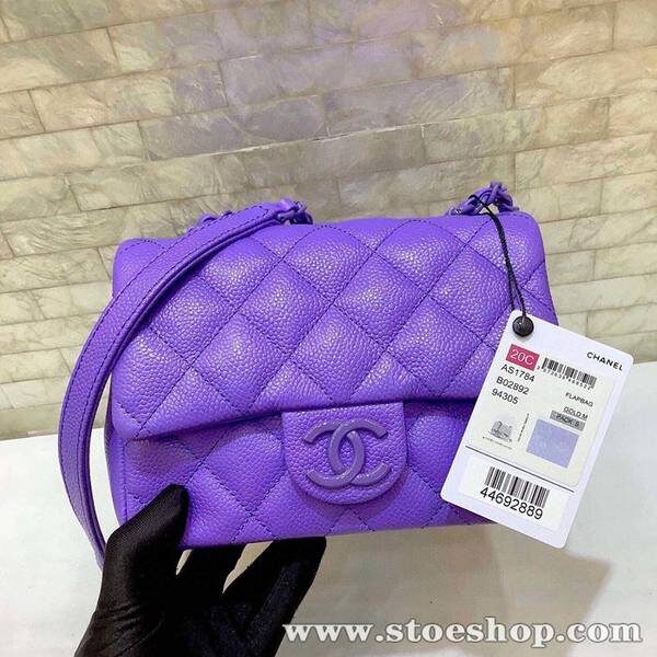 高仿名牌包chanel挎包chanel2020春夏Flap mini 魚子醬牛皮方胖子xxqb11074