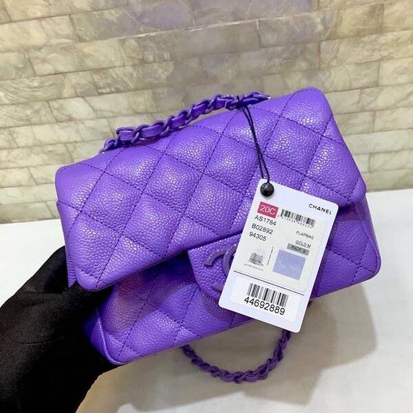 高仿名牌包chanel挎包chanel2020春夏Flap mini 魚子醬牛皮方胖子xxqb11074