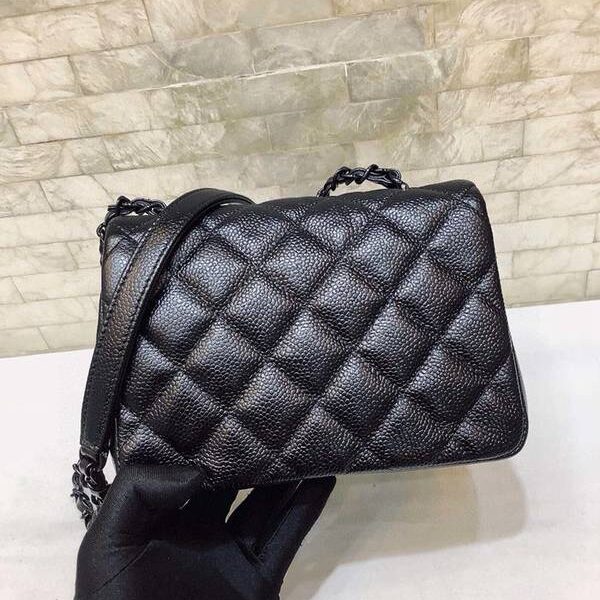 高仿精品批發chanel挎包chanel2020春夏Flap mini 魚子醬牛皮方胖子xxqb11076