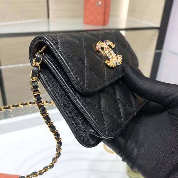 高仿包包批發chanel挎包chanel 2021新品 彩鑽woc mimi包 精緻的小羊皮 經典的菱格紋 AP1942Yxxqb11202