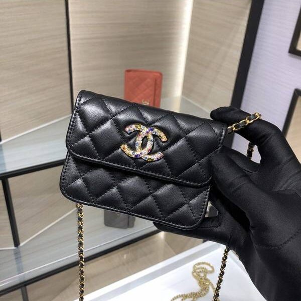 高仿包包批發chanel挎包chanel 2021新品 彩鑽woc mimi包 精緻的小羊皮 經典的菱格紋 AP1942Yxxqb11202