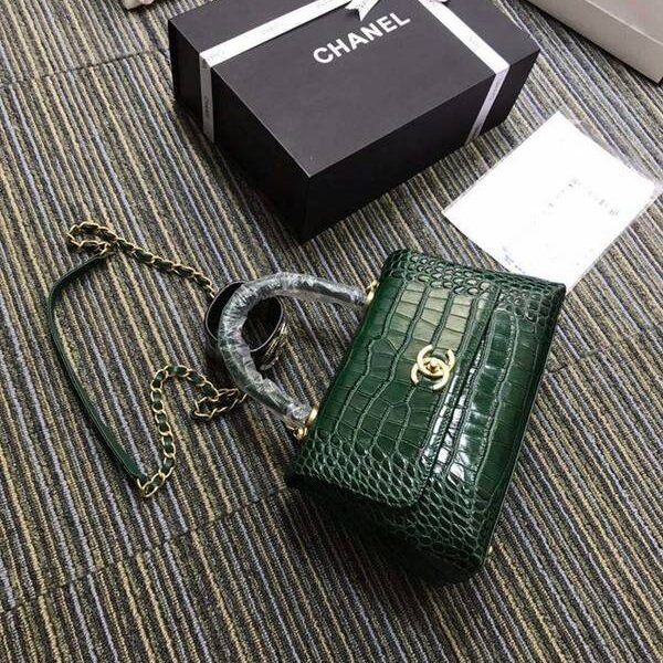 包精品高仿chanel93050最新款cocohandle牛皮壓花鱷魚紋羊皮單肩斜挎鏈條包chb11251