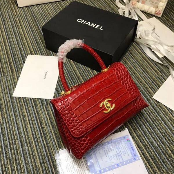 精品長夾高仿chanel93050最新款cocohandle牛皮壓花鱷魚紋羊皮單肩斜挎鏈條包chb11252