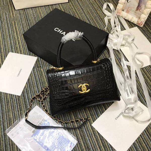 精品包高仿chanel93050最新款cocohandle牛皮壓花鱷魚紋羊皮單肩斜挎鏈條包chb11255