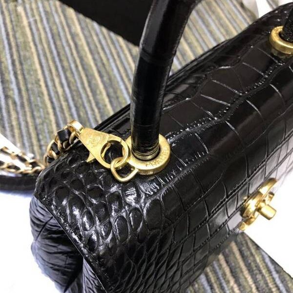 精品包高仿chanel93050最新款cocohandle牛皮壓花鱷魚紋羊皮單肩斜挎鏈條包chb11255