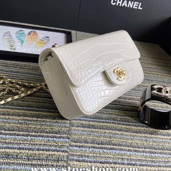 原版A貨AS1787 chanel口蓋包鱷魚壓紋小牛皮chb11314