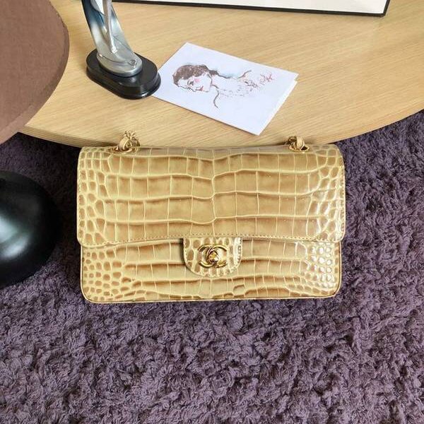 原單A貨chanel 01112最新經典款CF小牛皮壓花鱷魚紋時尚單肩鏈條口蓋包chb11826