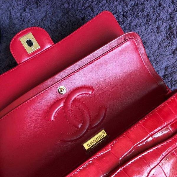 原版A貨chanel 01112最新經典款CF小牛皮壓花鱷魚紋時尚單肩鏈條口蓋包chb11827