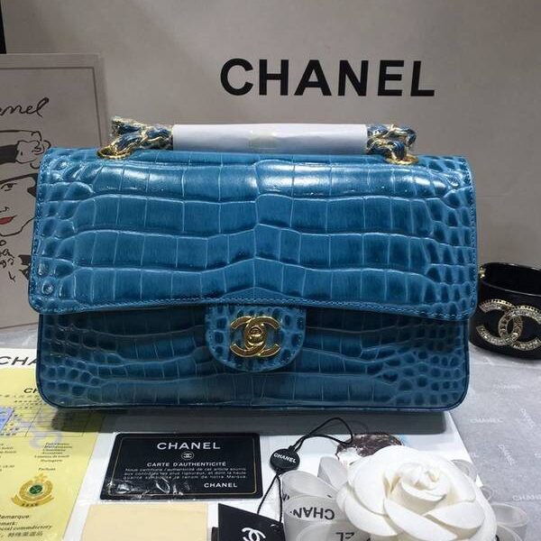 高仿chanel 01112最新經典款CF小牛皮壓花鱷魚紋時尚單肩鏈條口蓋包chb11832