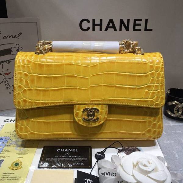高仿A貨chanel 01112最新經典款CF小牛皮壓花鱷魚紋時尚單肩鏈條口蓋包chb11833