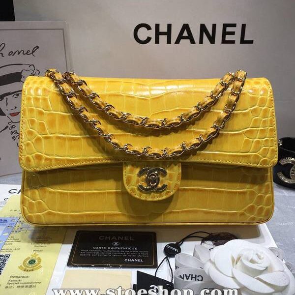 高仿A貨chanel 01112最新經典款CF小牛皮壓花鱷魚紋時尚單肩鏈條口蓋包chb11833