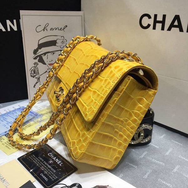 高仿A貨chanel 01112最新經典款CF小牛皮壓花鱷魚紋時尚單肩鏈條口蓋包chb11833