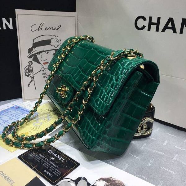 高仿原單chanel 01112最新經典款CF小牛皮壓花鱷魚紋時尚單肩鏈條口蓋包chb11834