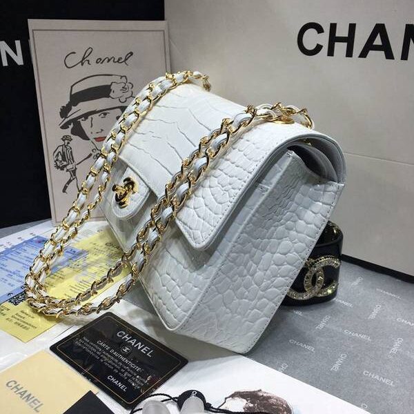高仿原版chanel 01112最新經典款CF小牛皮壓花鱷魚紋時尚單肩鏈條口蓋包chb11835