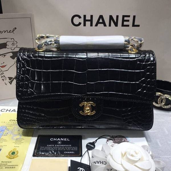 高仿奢侈品chanel 01112最新經典款CF小牛皮壓花鱷魚紋時尚單肩鏈條口蓋包chb11836