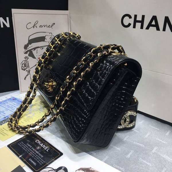 高仿奢侈品chanel 01112最新經典款CF小牛皮壓花鱷魚紋時尚單肩鏈條口蓋包chb11836