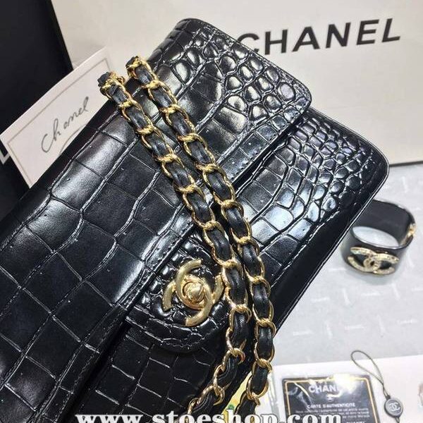 高仿奢侈品chanel 01112最新經典款CF小牛皮壓花鱷魚紋時尚單肩鏈條口蓋包chb11836