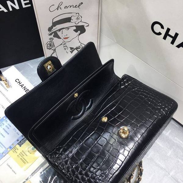 高仿奢侈品chanel 01112最新經典款CF小牛皮壓花鱷魚紋時尚單肩鏈條口蓋包chb11836