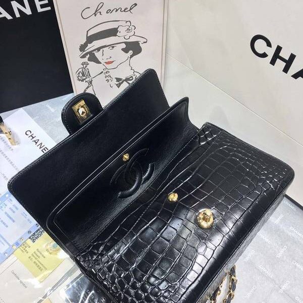 高仿奢侈品chanel 01112最新經典款CF小牛皮壓花鱷魚紋時尚單肩鏈條口蓋包chb11836