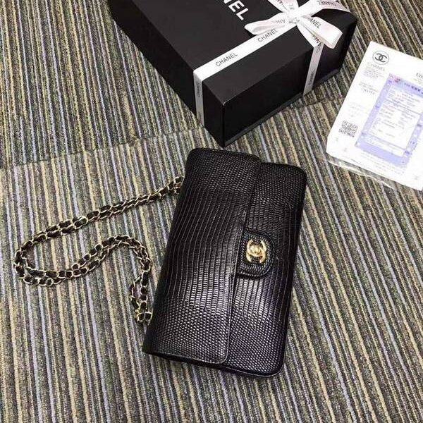 高仿a貨chanel 01112最新經典款CF小牛皮壓花鱷魚紋時尚單肩鏈條口蓋包chb11839