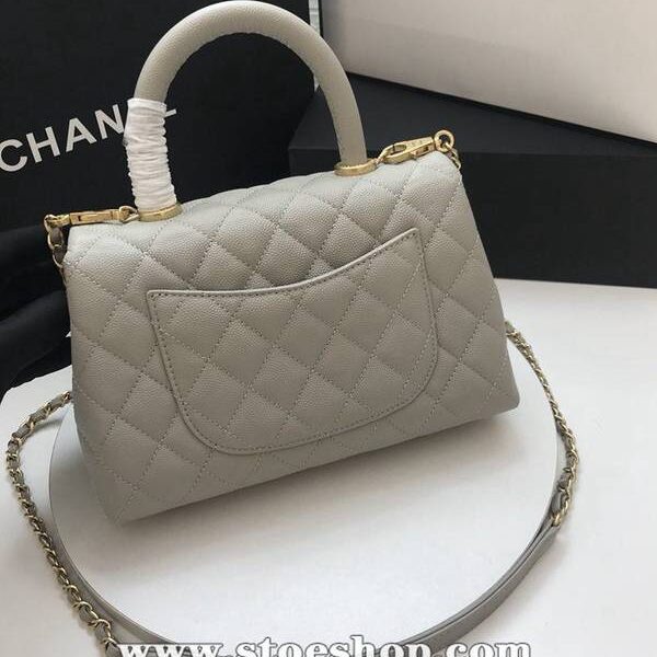 高仿名牌包chanelA92990最新棱格細顆粒壓花小牛皮配與小球紋手柄單肩斜挎手提中號口蓋包chb11992