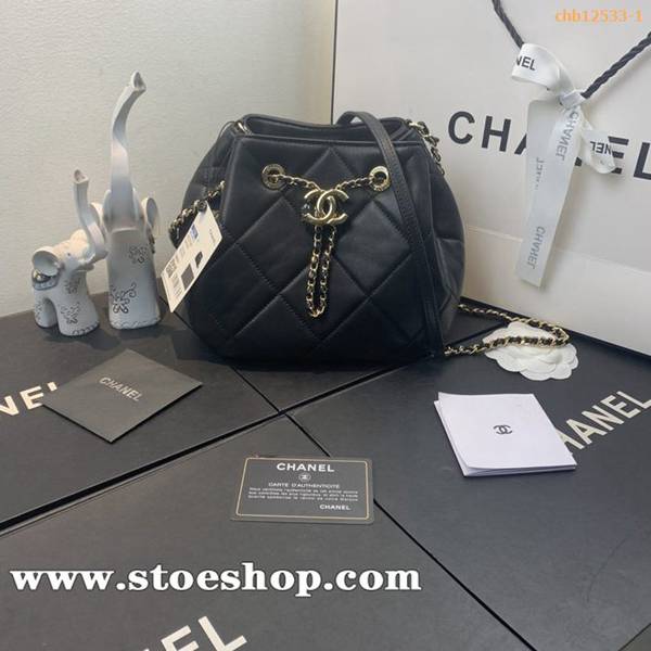 原單chanel香奈兒2020新款AS1801小號水桶包羊皮大菱格經典抽繩包袋chb12533