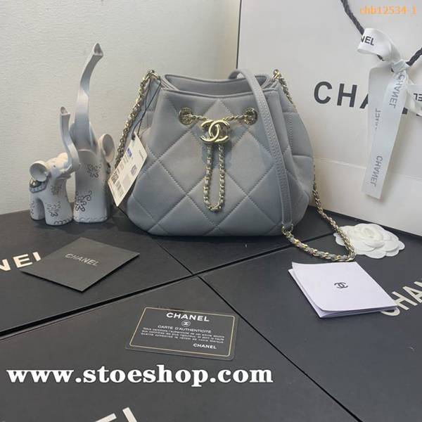 高仿chanel香奈兒2020新款AS1801小號水桶包羊皮大菱格經典抽繩包袋chb12534