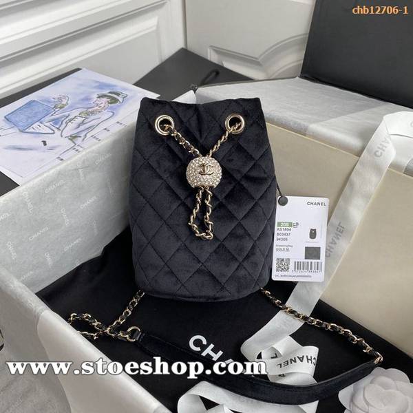高仿chanel2020秋冬新款AS1894 桶包絲絨鑽球chb12706