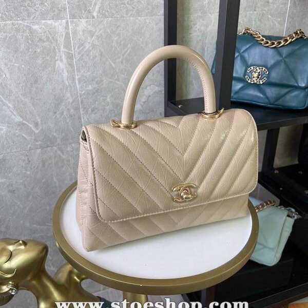 奢侈品 chanel 最新V格油臘皮手柄手提口蓋包