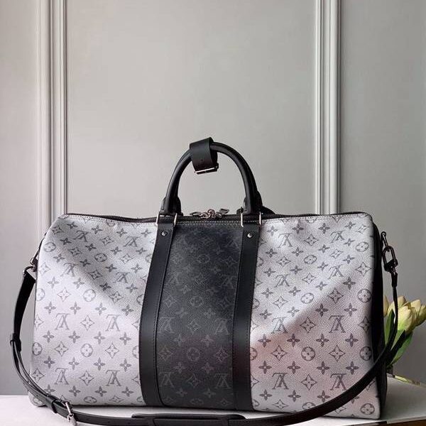 a貨原單 M43818 銀色配黑 KEEPALL 50 旅行袋（配肩帶）Monogram帆布hhlv10908