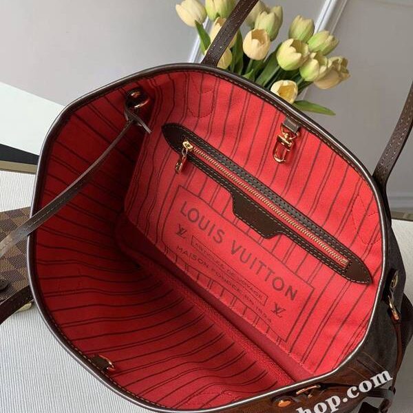 高仿名牌包原單NEVERFULL 小號購物袋N41359紅裏Damier Azur 帆布hhlv11593